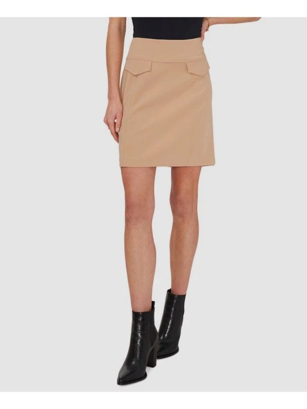 VINCE CAMUTO Womens Zippered Lined Flap Pockets A-Line Skirt Beige Size 6 NWT